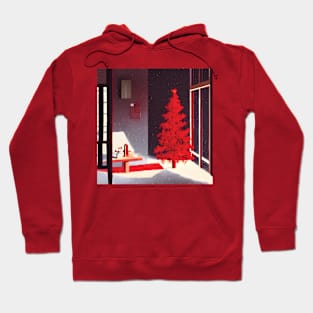 Red Christmas Tree Season of Xmas Winter Snow at the Neighborhood Hoodie